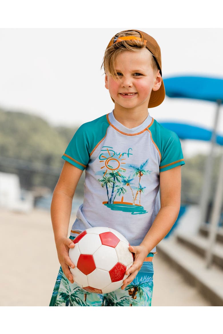 Boy's Short Sleeve Rashguard Grey Coconut Print, Alternate, color, Grey Coconut Print