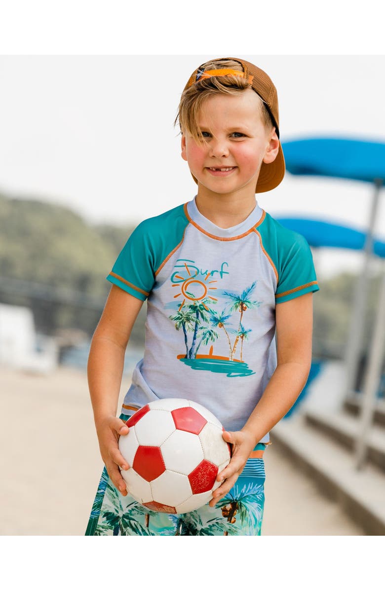 Deux par Deux Boy's Short Sleeve Rashguard Grey Coconut Print, Alternate, color, 