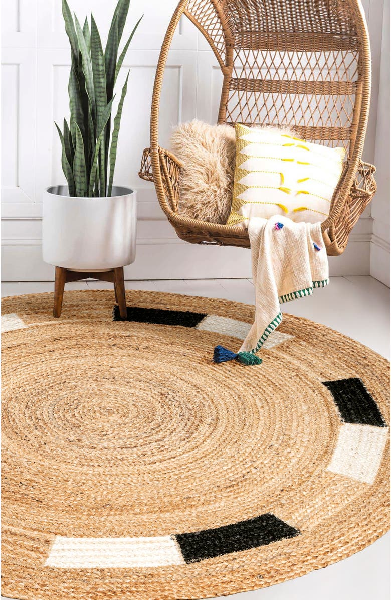 JONATHAN Y Porto Geometric Jute Circle Round Area Rug, Alternate, color, Natural/Cream/Black
