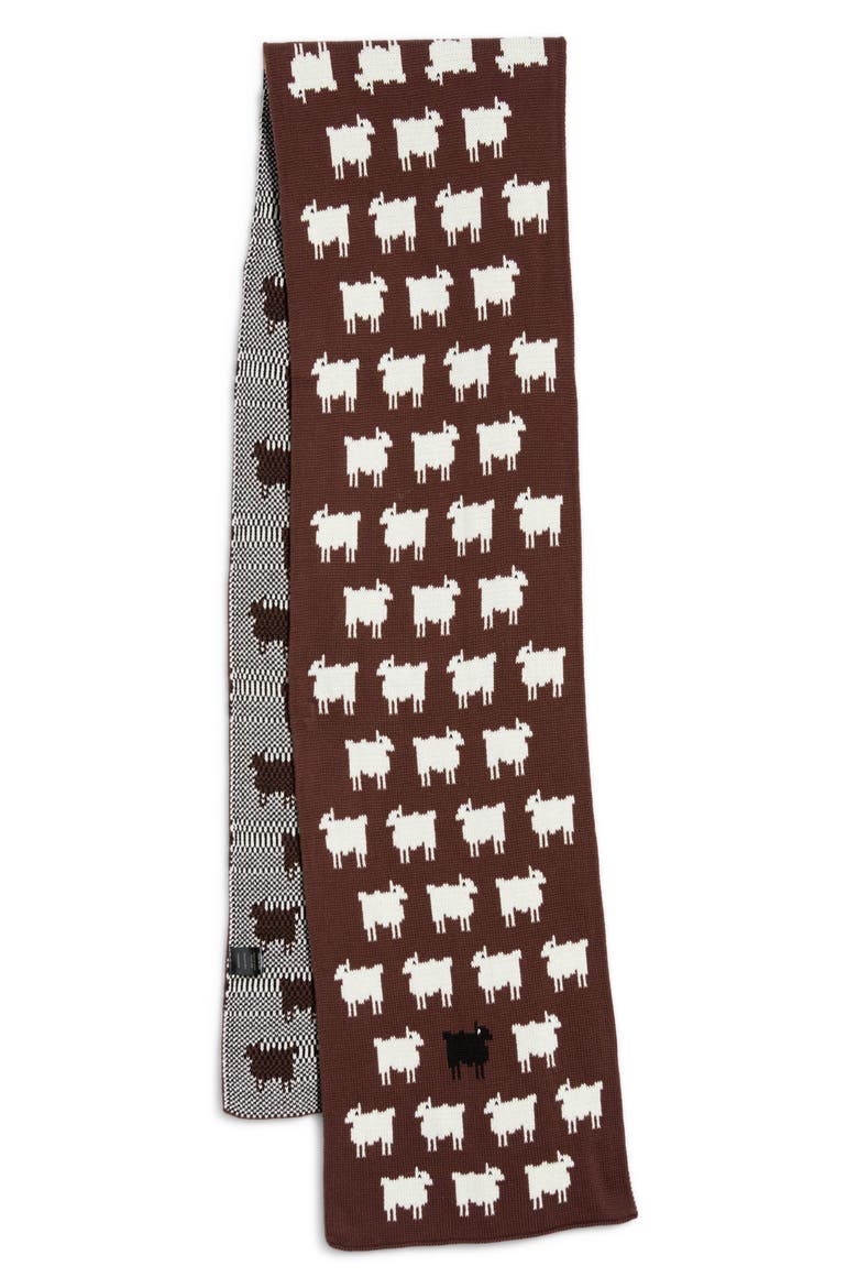 Sheep Cotton Scarf, Alternate, color, BROWN