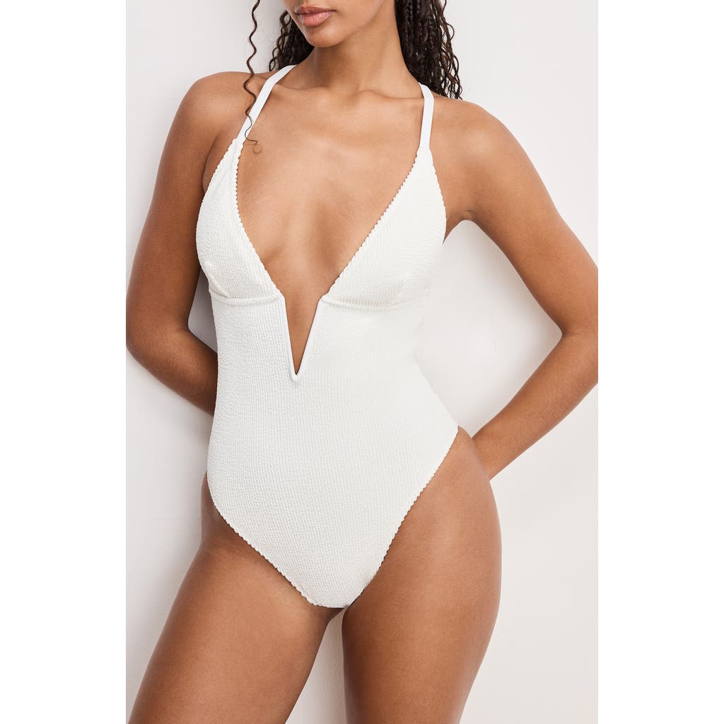 Good American Always Fits Plunge One-Piece Swimsuit in Cloud White001  product