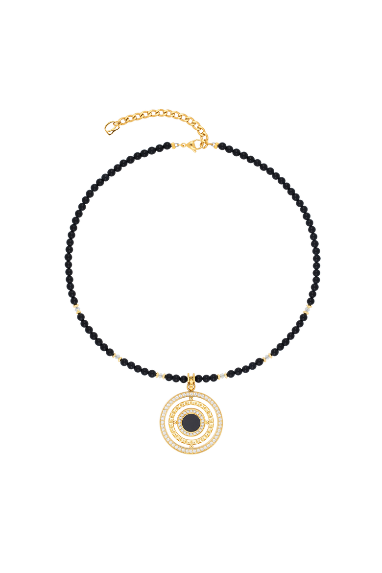 Necklace Amulet Modern Icon, Main, color, Noir Gold