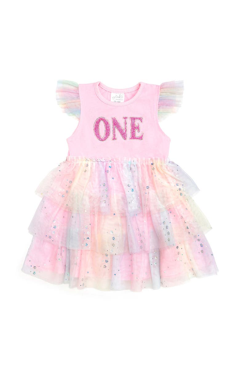 Sweet Wink First Birthday Girl Fairy Dust Short Sleeve Tutu Dress, Main, color, Soft Pink
