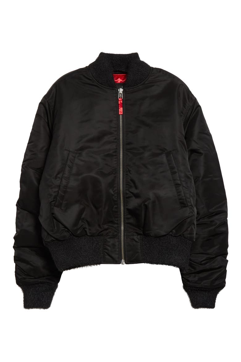 Nylon Bomber Jacket, Alternate, color, BLACK