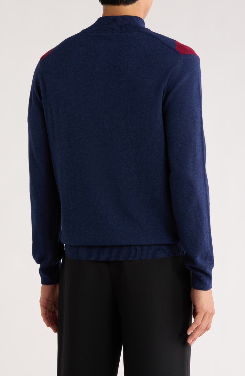 Bugatchi Argyle Quarter Zip Sweater, Alternate, color, Navy