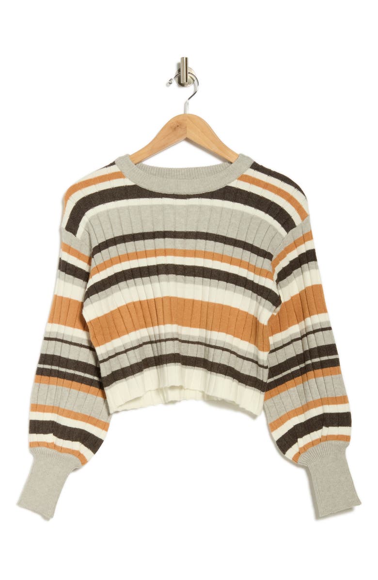 Vigoss Mossy Stripe Crewneck Sweater, Alternate, color, Light Heather Combo