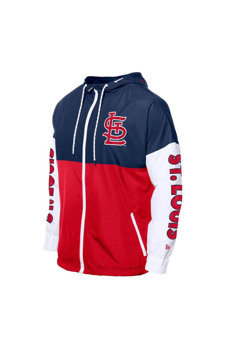 New Era Men's New Era Red/Navy St. Louis Cardinals Color Block Full-Zip Hoodie Windbreaker, Alternate, color, Red