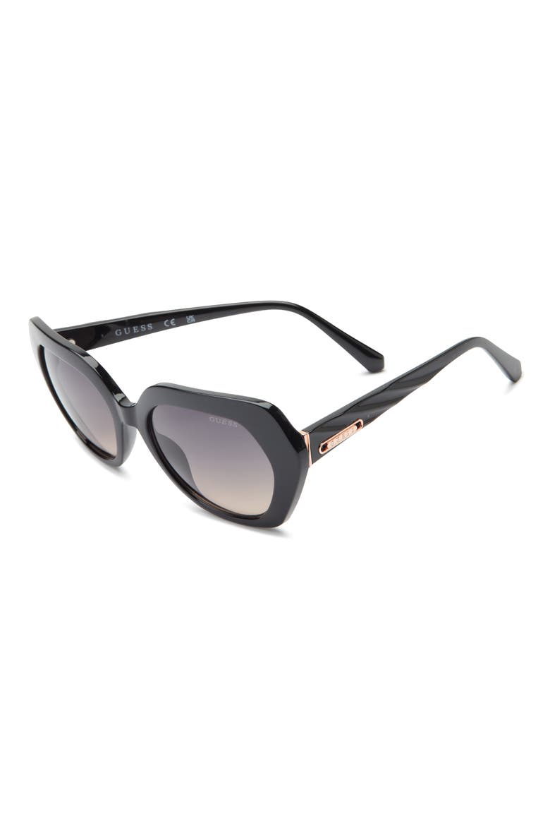 55mm Gradient Round Sunglasses, Alternate, color, SHINY BLACK / GRADIENT SMOKE