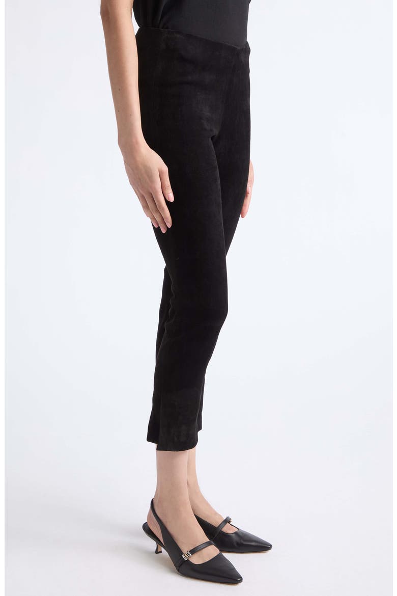 Split Hem Crop Stretch Suede Pants, Alternate, color, BLACK