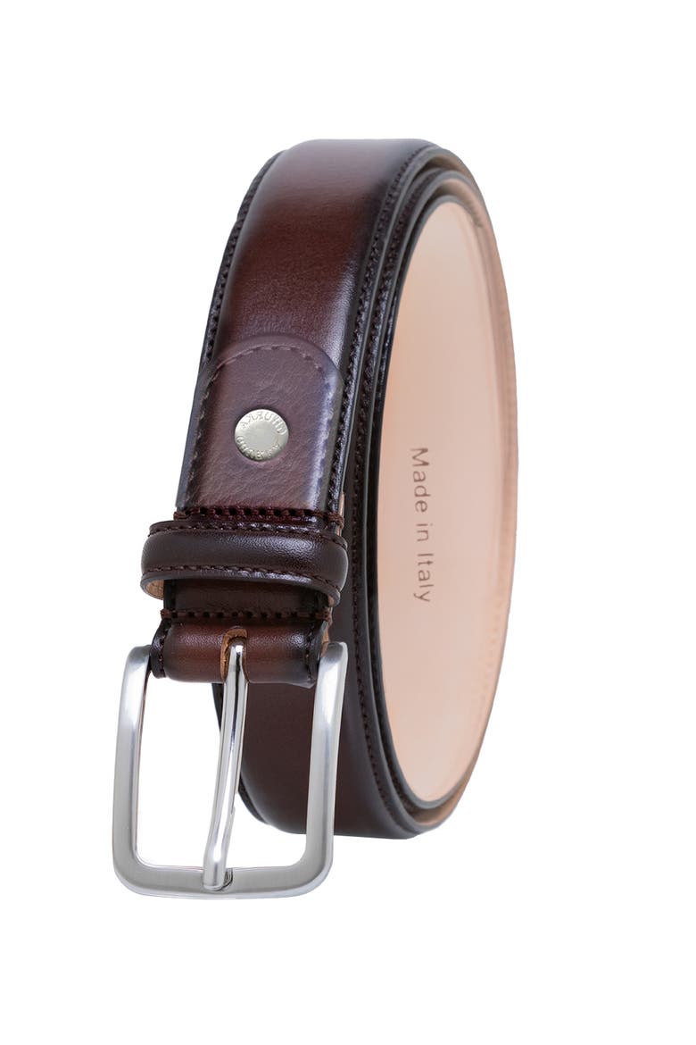 Burnished handcrafted genuine leather belt, Main, color, Walnut