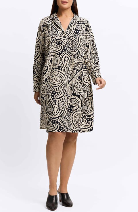 Sloane Paisley Cotton Popover Shirtdress (Plus)