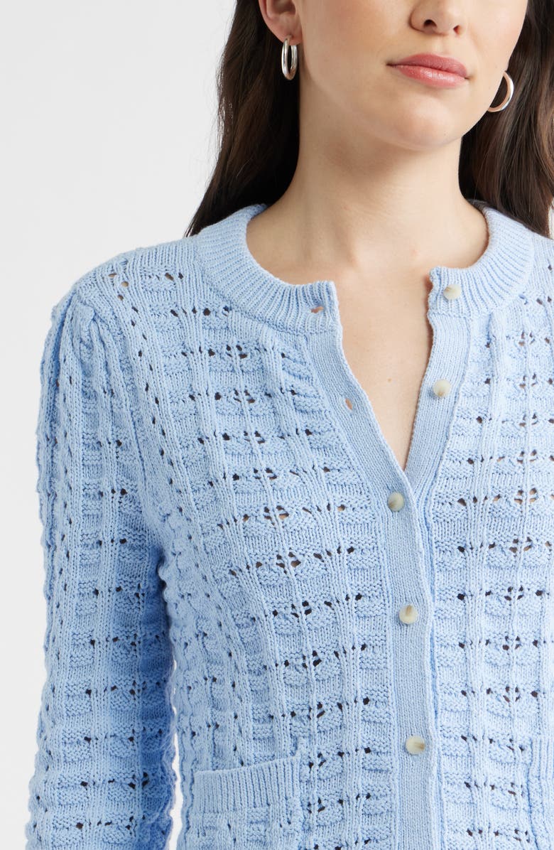 Caslon<sup>®</sup> Pointelle Stitch Cotton Cardigan, Alternate, color, Blue Windsurfer