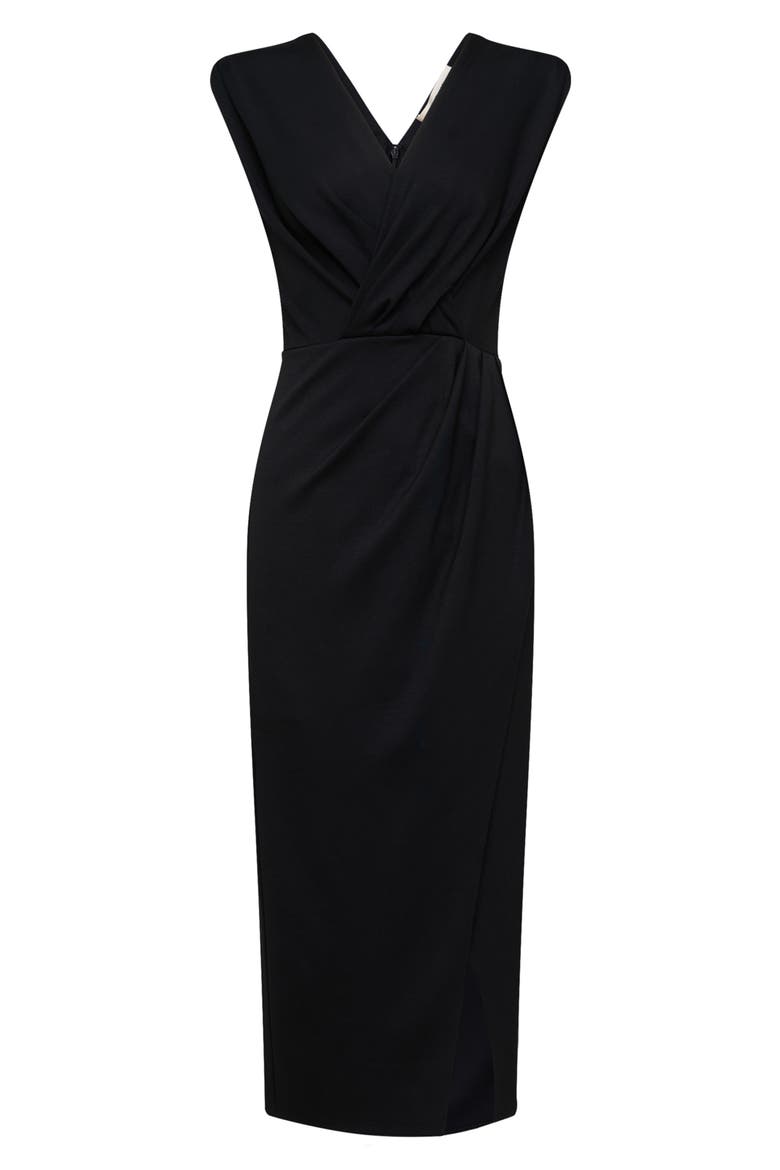 Hallie Sleeveless Faux Wrap Midi Dress, Alternate, color, BLACK
