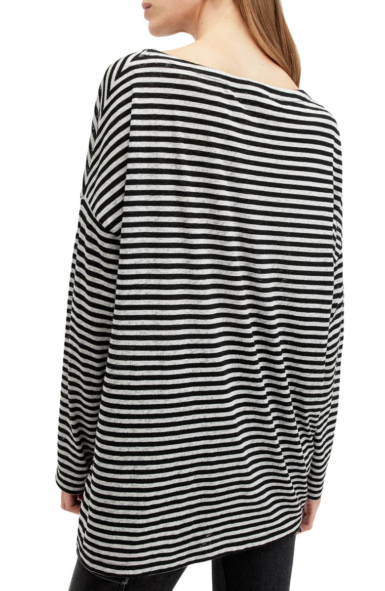 AllSaints Rita Stripe Long Sleeve Boatneck T-Shirt, Alternate, color, Chalk/ Ink