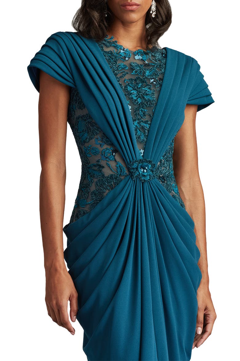 Pleated Lace Gown, Alternate, color, CERULEAN