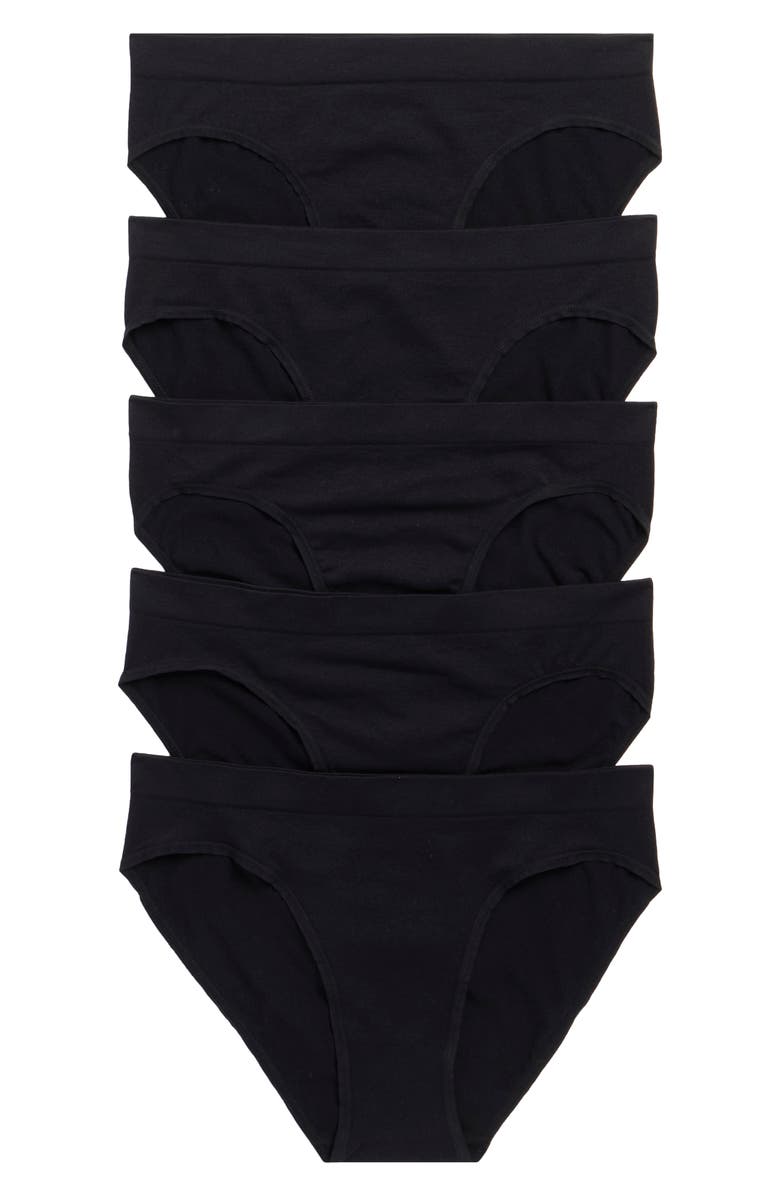 NORDSTROM RACK Everyday Assorted 5-Pack Bikinis, Alternate, color, Black