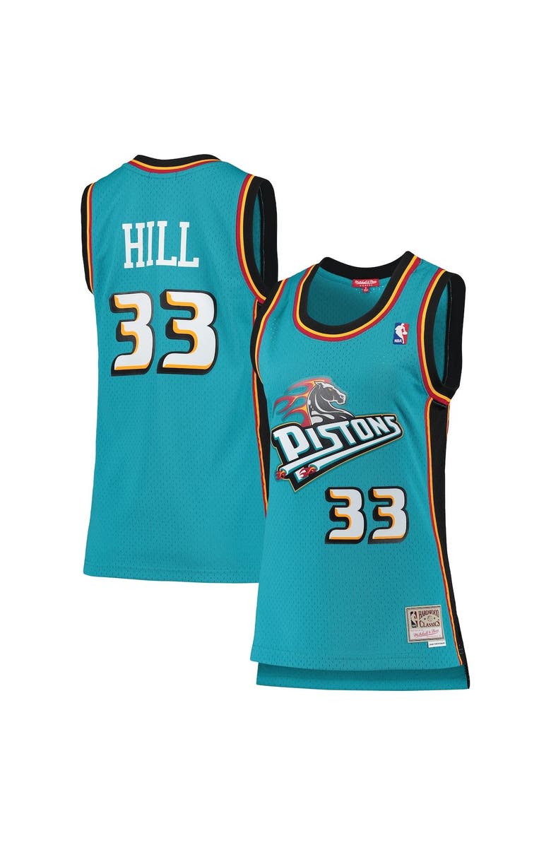 Mitchell & Ness Women's Mitchell & Ness Grant Hill Teal Detroit Pistons 1998/99 Hardwood Classics Swingman Jersey, Main, color,