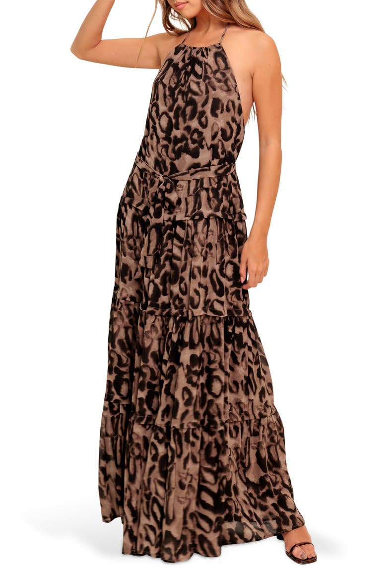Leopard Print Scoop Neck Maxi Dress, Alternate, color, LEOPARD