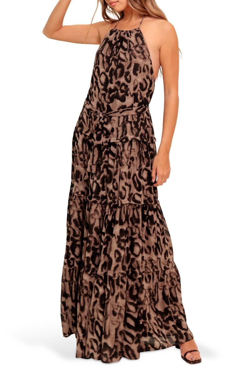 FLYING TOMATO Leopard Print Scoop Neck Maxi Dress, Alternate, color, Leopard
