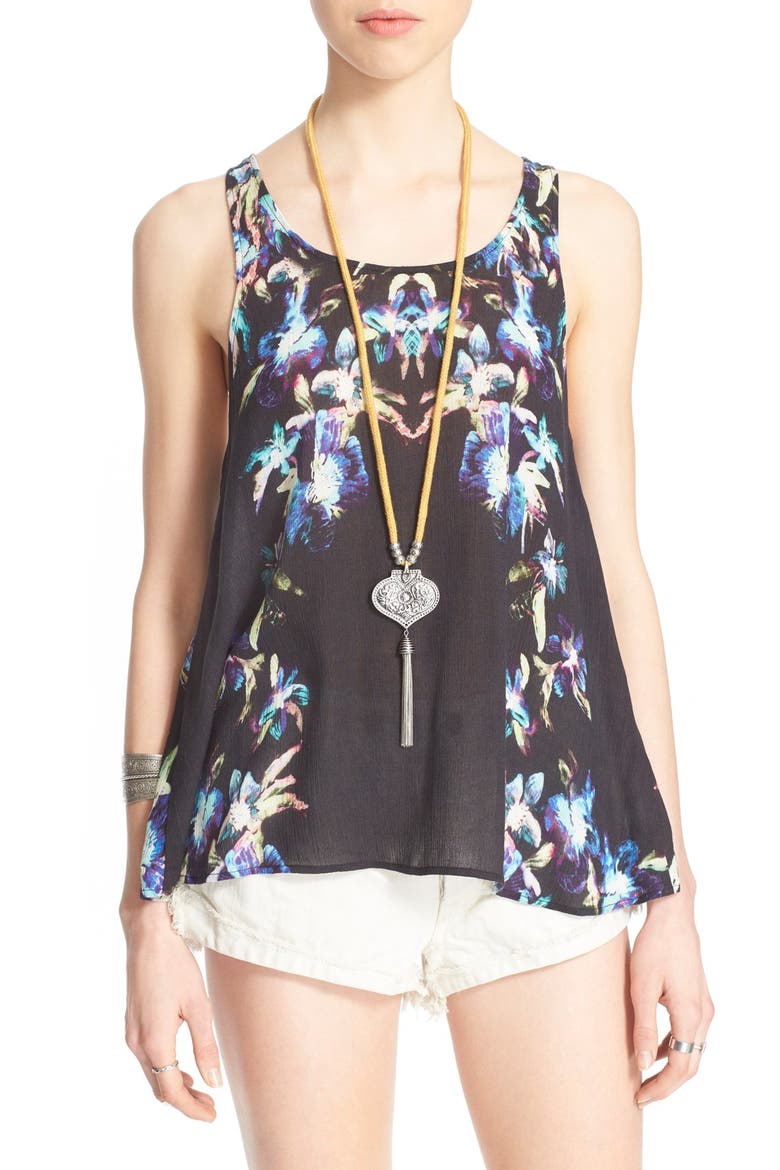 Floral Print Surplice Back Tank, Main, color, DARK NIGHT COMBO