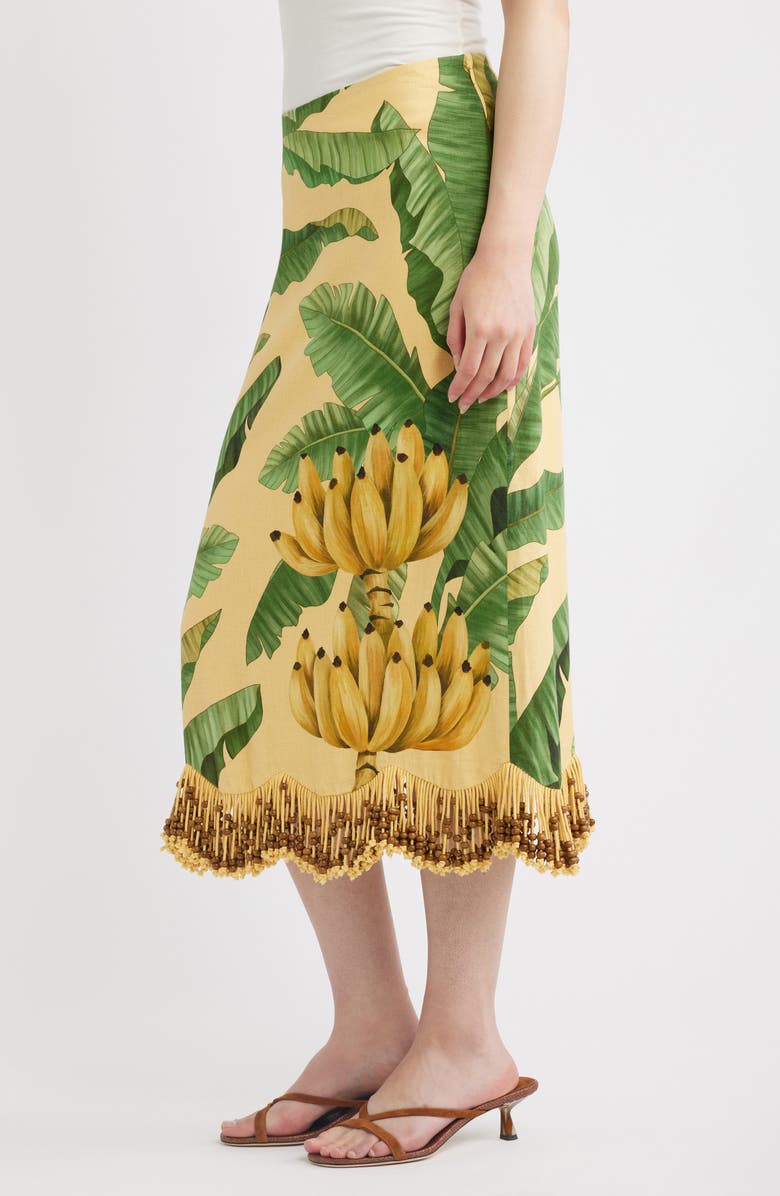 FARM Rio Botanical Fruit Print Beaded Fringe Midi Skirt, Alternate, color, Fruit Leaves Banana
