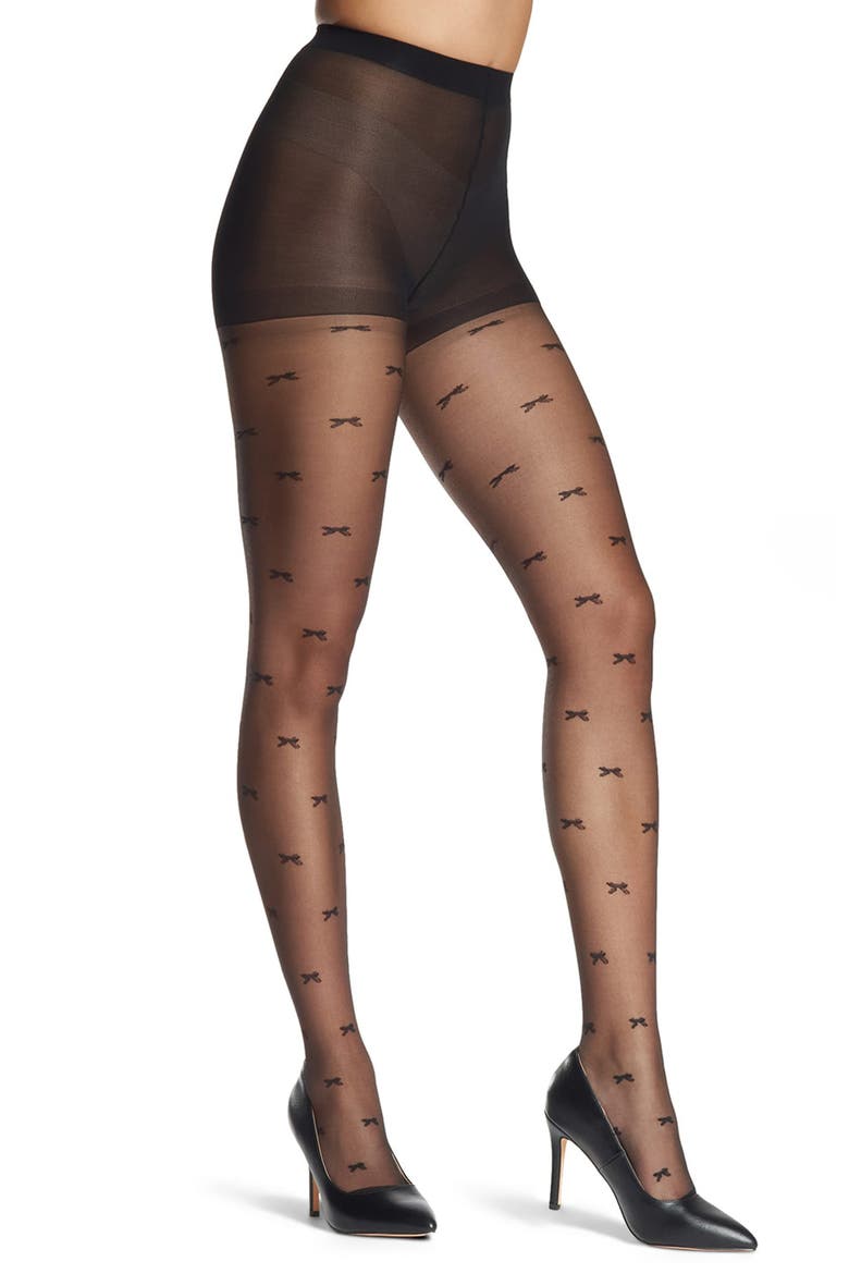 Sheer Bow Tights, Alternate, color, BLACK