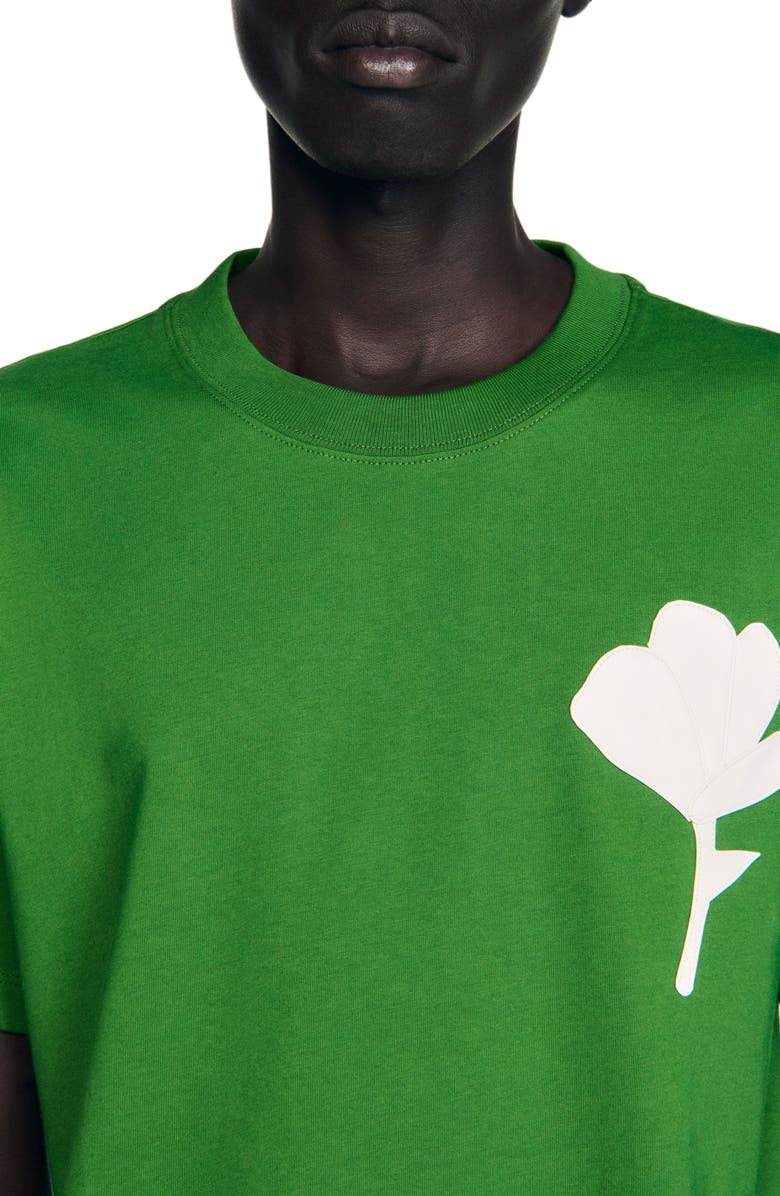 SANDRO T-shirt with flower patch, Alternate, color, Lime