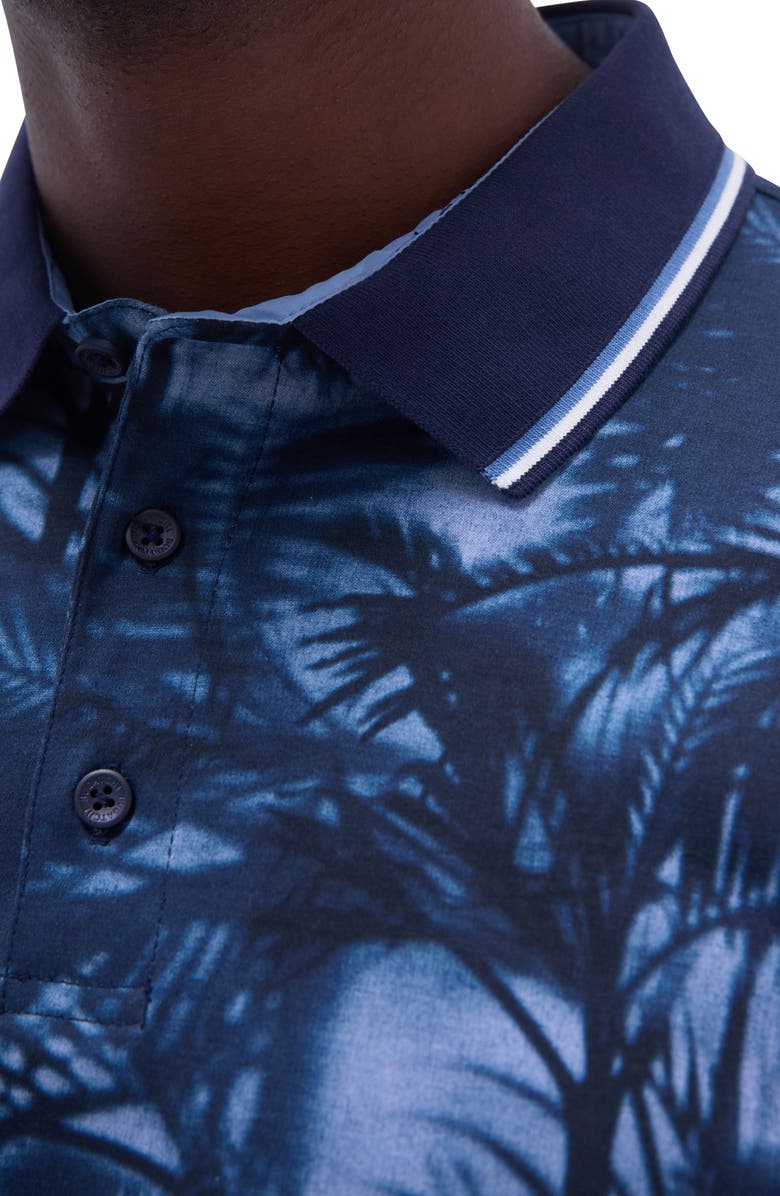 Bugatchi Tipped Palm Tree Print Pima Cotton Polo, Alternate, color, 