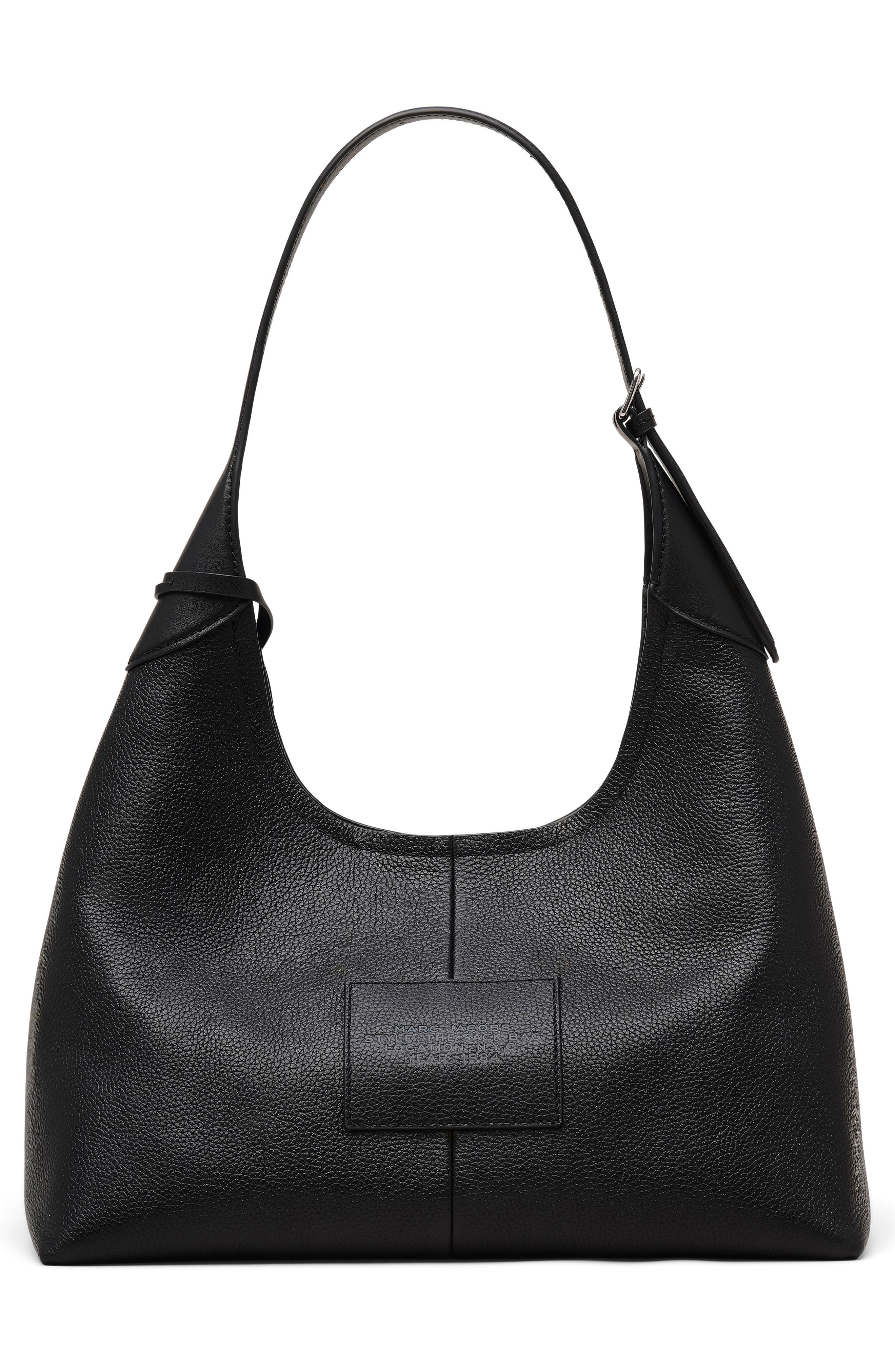 The Belted Sack Leather Shoulder Bag, Alternate, color, BLACK