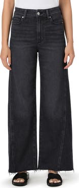 PAIGE Anessa High Waist Raw Hem Wide Leg Jeans
