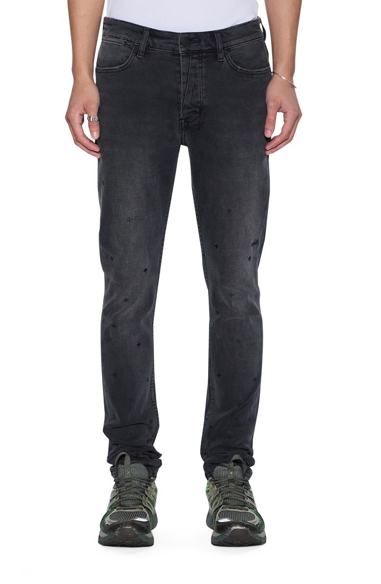 Ksubi Van Winkle Third Degree Embroidered Skinny Jeans, Main, color, Charcoal