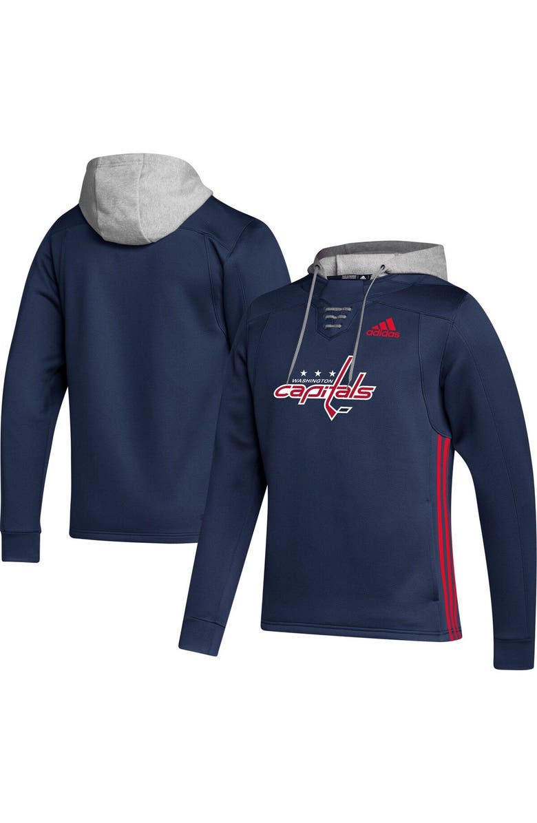 adidas Men's adidas Navy Washington Capitals Skate Lace Primeblue Team Pullover Hoodie, Main, color, 