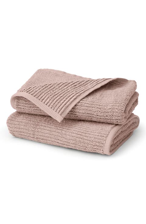 Set of 2 Ribbed Organic Cotton Hand Towels