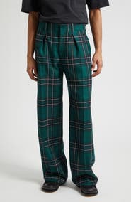 JW Anderson Plaid Pleated Straight Leg Wool Trousers