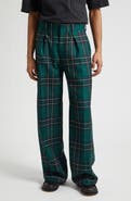 JW Anderson Plaid Pleated Straight Leg Wool Trousers