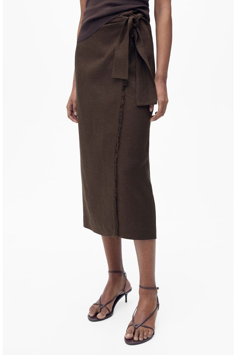 Side Tie Linen Wrap Skirt, Main, color, CHOCOLATE