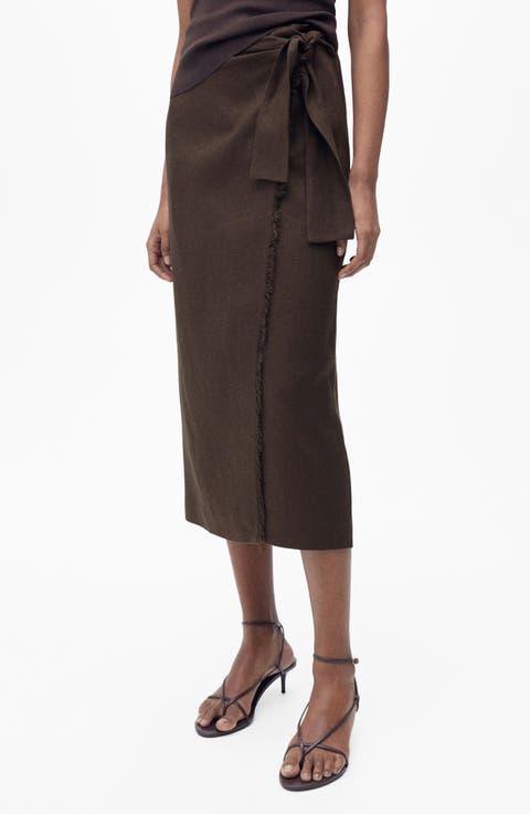 Side Tie Linen Wrap Skirt