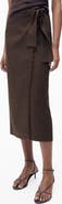 MANGO Side Tie Linen Wrap Skirt