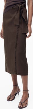 MANGO Side Tie Linen Wrap Skirt
