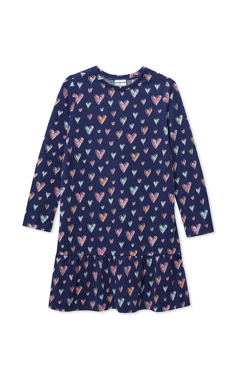 Lands' End Girls Long Sleeve Jersey Nightgown, Main, color, Purple Sketch Hearts
