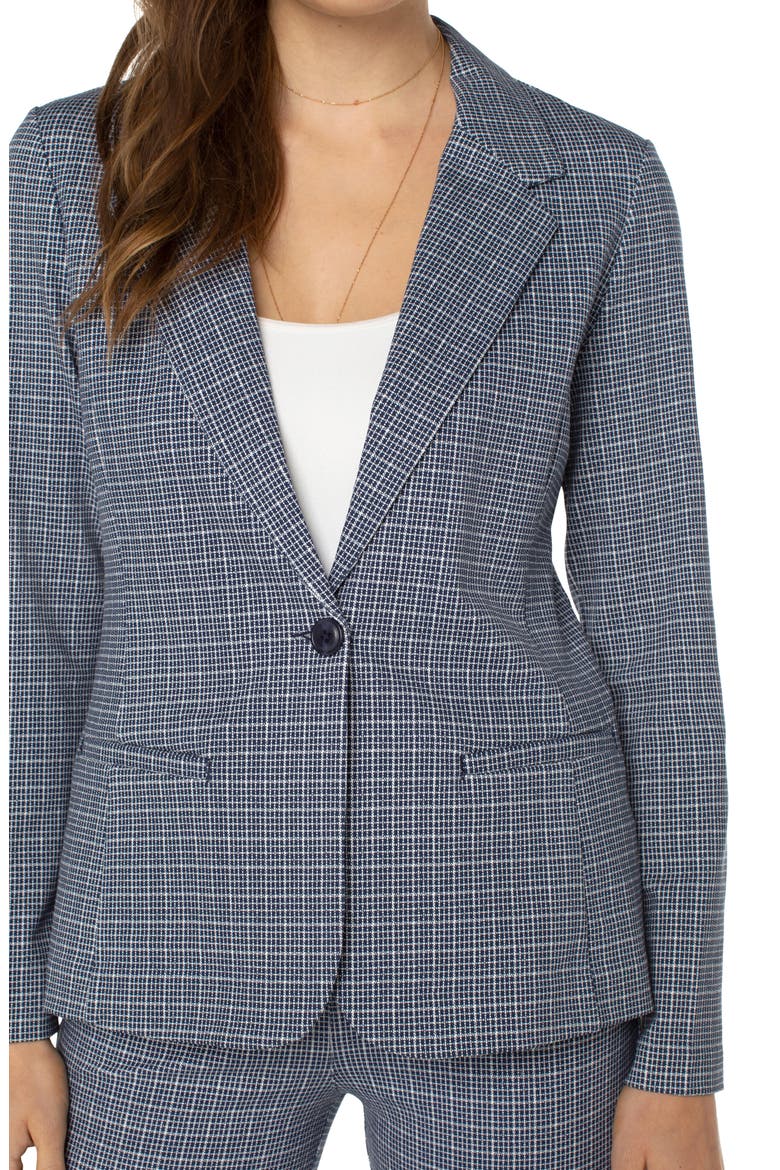 Plaid Fitted Open Front Knit Blazer, Alternate, color, CSMC NV MINI BX