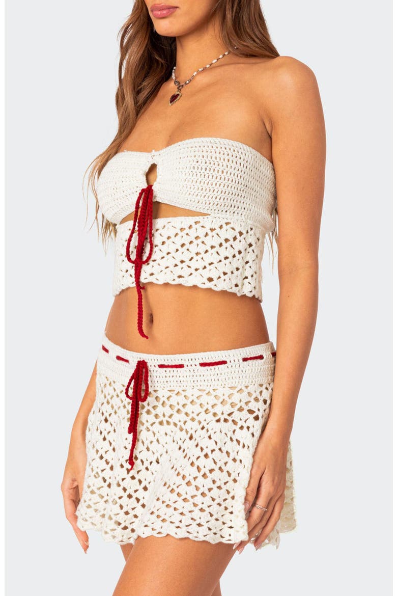Jaslene Strapless Crochet Top, Alternate, color, WHITE