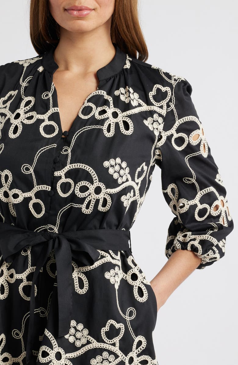 Sam Edelman Robe Embroidered Eyelet Long Sleeve Dress, Alternate, color, Black