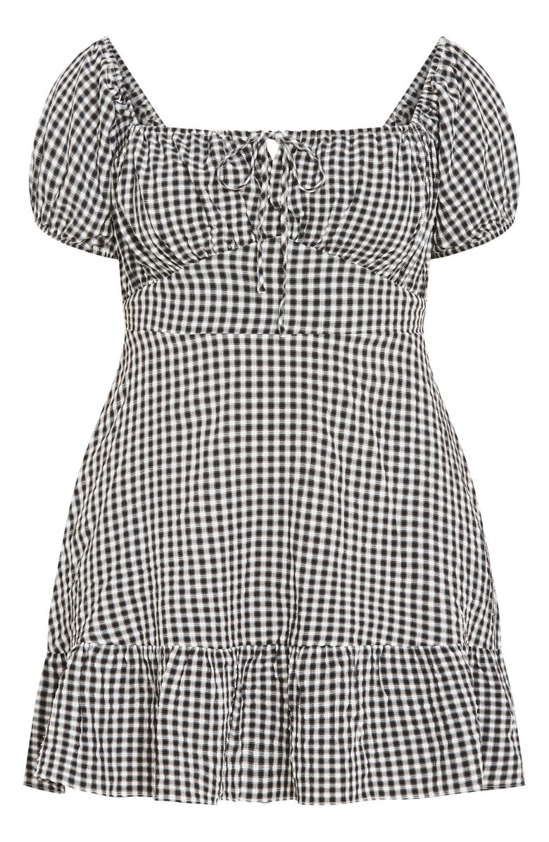 City Chic Gingham Puff Sleeve Minidress, Alternate, color, Black Gingham