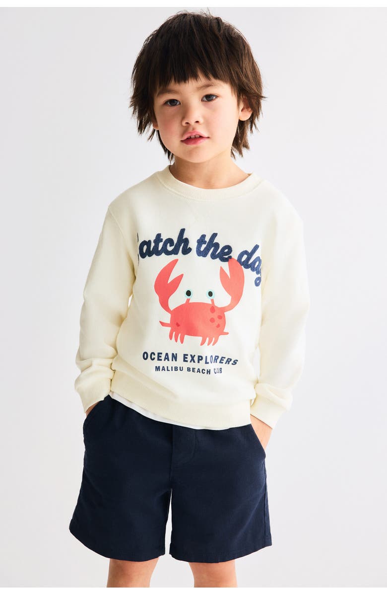 H&M Motif-detail Sweatshirt, Main, color, Cream/Crab