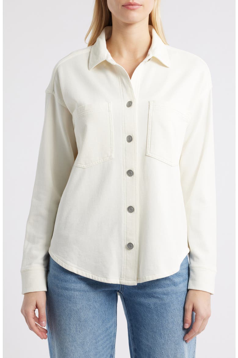 Tiera Cotton French Terry Button-Up Shirt, Alternate, color, VANILLA CREAM