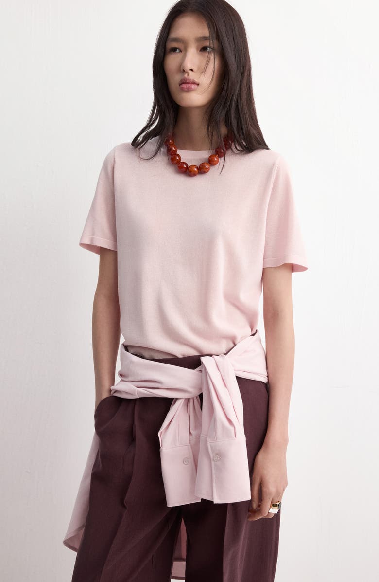 MANGO Short Sleeve Sweater, Alternate, color, Pastel Pink