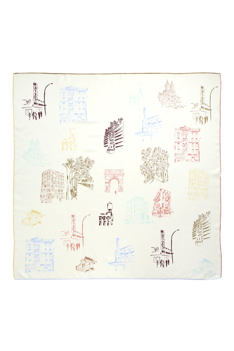 Manhattan Print Cashmere & Silk Square Scarf, Main, color, CLOUD MULTI