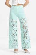 Bayeas Crystal Embellished Lace Wide Leg Jeans