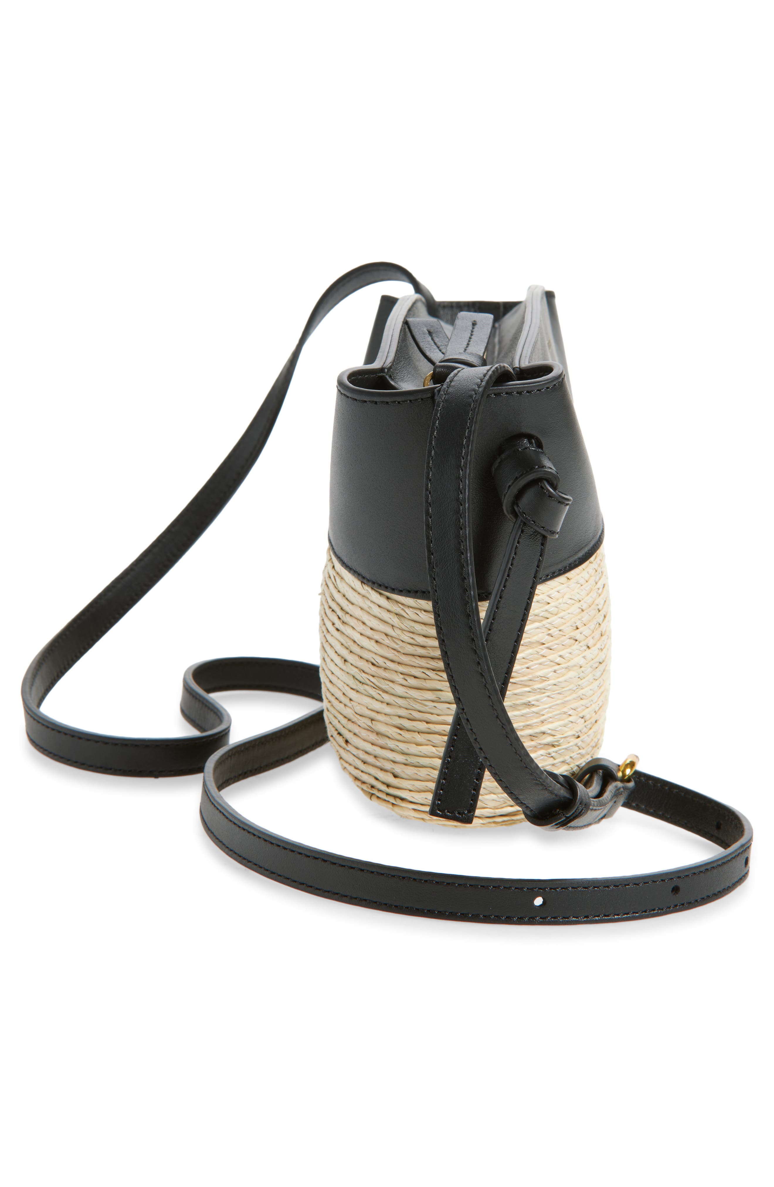 Altuzarra Knot Straw & Leather Crossbody Bag, Alternate, color, Black